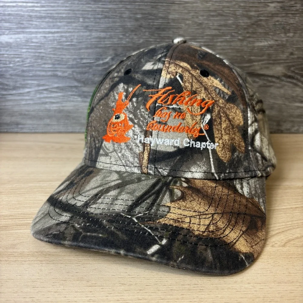 Fishing Has No Boundaries Hat Cap Strap Back Camouflage Hayward Chapter Mens Cam